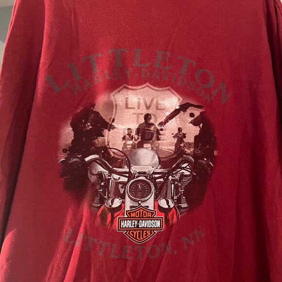 Littleton Harley Davidson Mens  2XL Graphic T-Shirt Maroon Biker Motorcycle NH - Picture 8 of 10